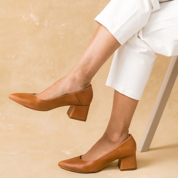 Nisolo Fiorela Go To Leather Mid Heel Caramel Size 7 - Picture 1 of 9